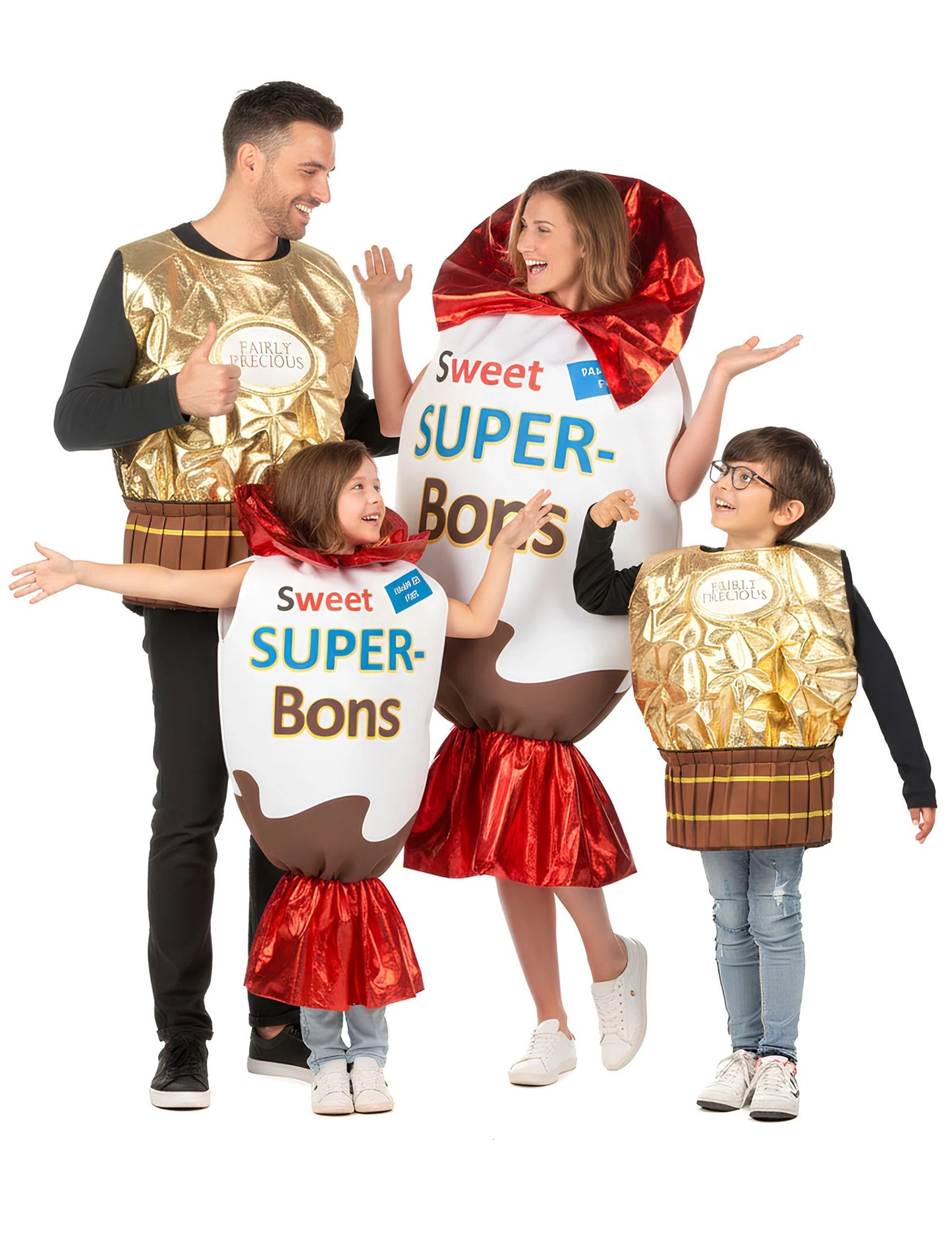 Disfarce de família bombons dourados e chocolates