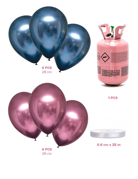 Kit de cilindros de hélio com 6 balões azul-marinho 6 balões cor-de-rosa e fita