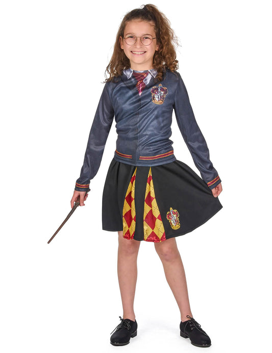 Vue d'ensemble avec baguette magique du top avec jupe Gryffondor Harry Potter™ pour fille