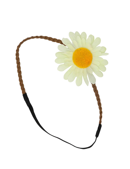 Detalhe da flor da coroa de cabeça entrançada com flor branca para adulto