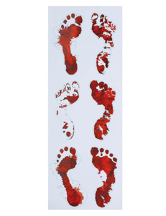 Vue de face de la planche des traces de pieds sanglantes adhésives pour décoration d'Halloween