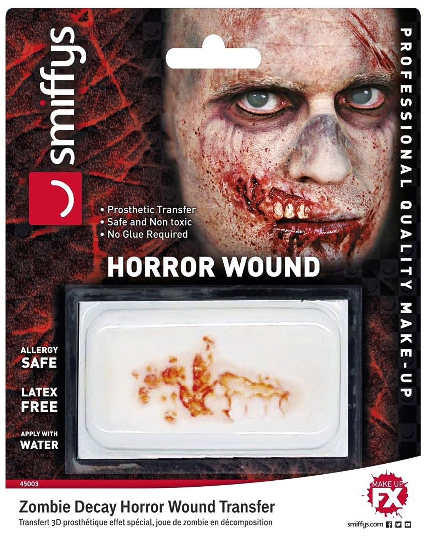 Transfert à l'eau plaie de mâchoire zombie pour adulte effet 3D et décomposition sanglante