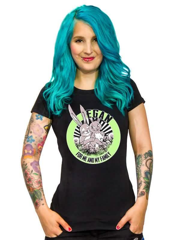 T-shirt Vegan Para Mim E A Minha Família para mulher preto