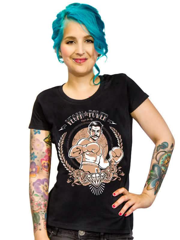 T-shirt Vegan Power para mulher preto