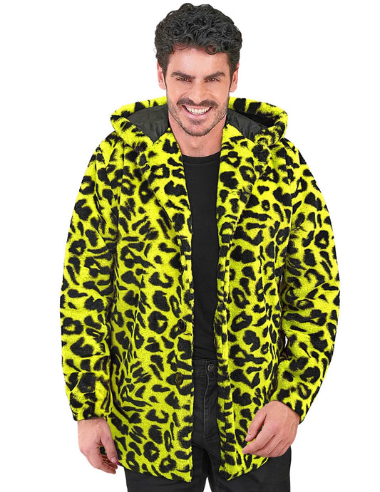 Casaco com capuz com estampado de leopardo amarelo para adultos
