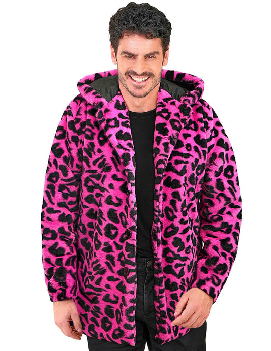 Casaco com capuz com estampado de leopardo cor-de-rosa para adultos