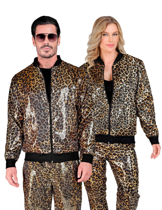 Casaco com lantejoulas de leopardo para adultos