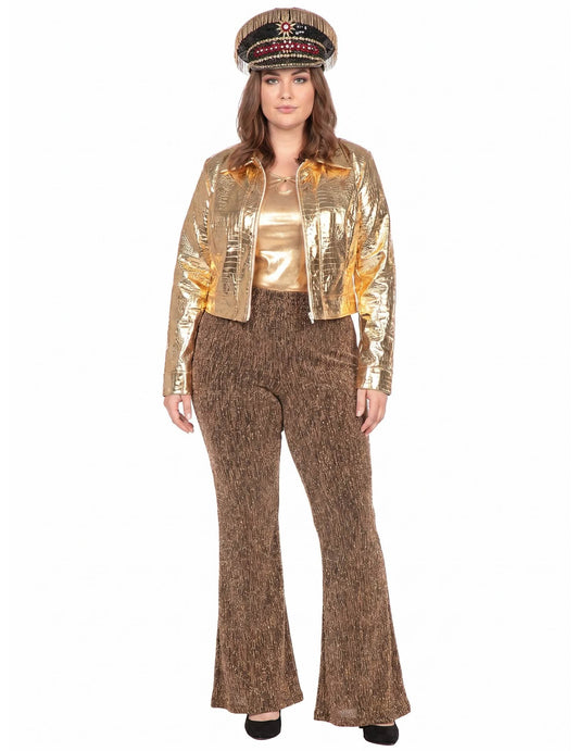 Casaco croco metalizado dourado para mulher