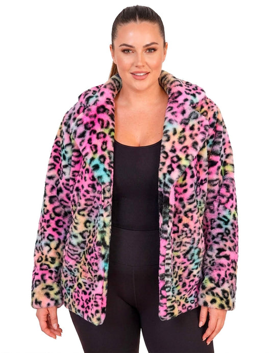 Casaco de lã de leopardo multicolorido para mulher