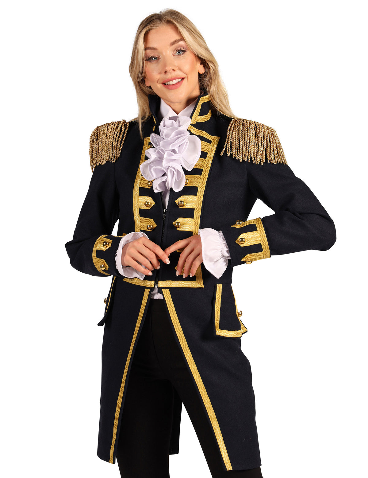 Casaco militar batalha de Waterloo azul-marinho para mulher