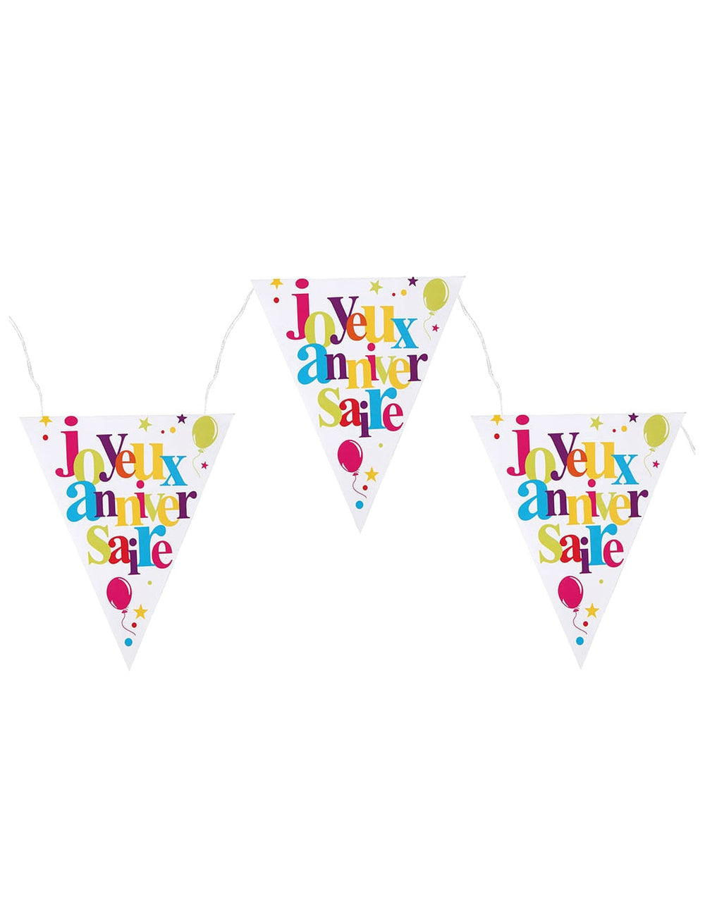 Guirlande fanions anniversaire festif multicolore avec motifs ballons et étoiles