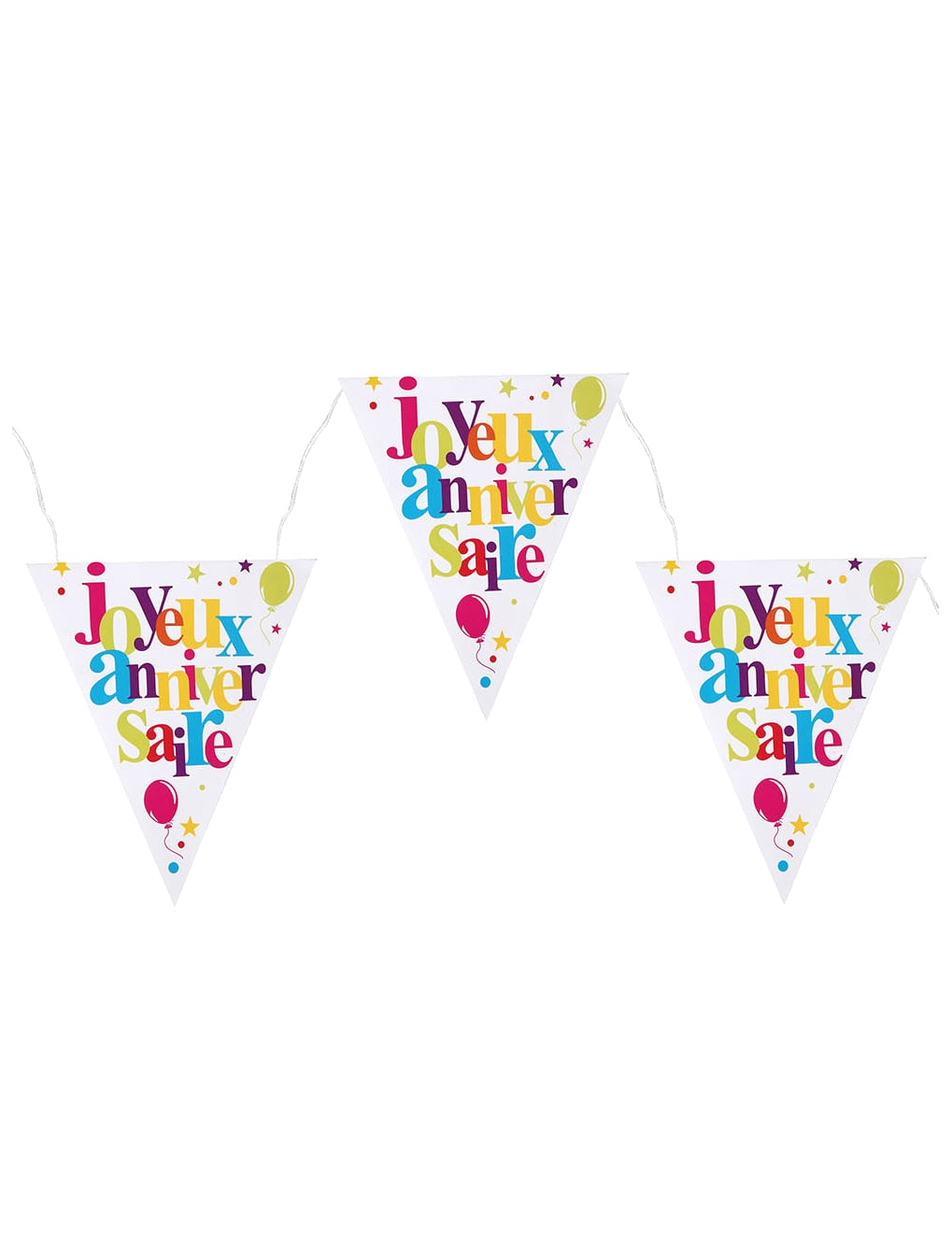 Guirlande fanions anniversaire festif multicolore avec motifs ballons et étoiles