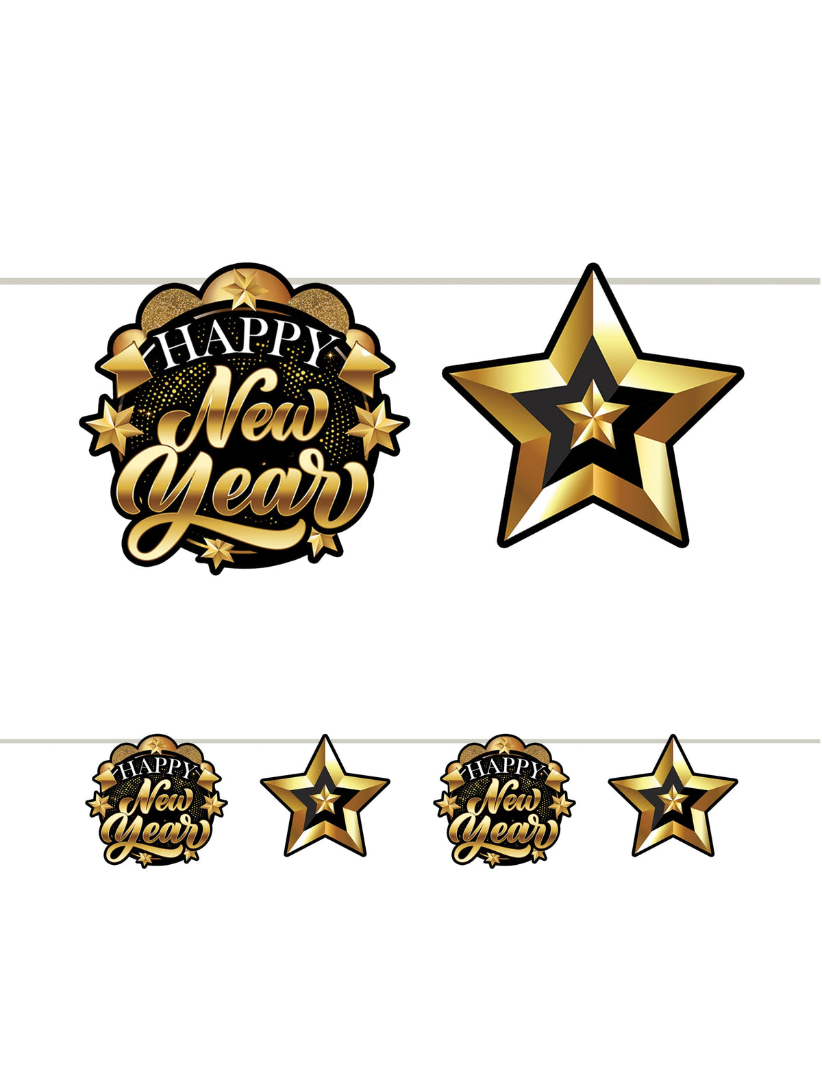Guirlande en carton Happy New Year pour fête noir et or