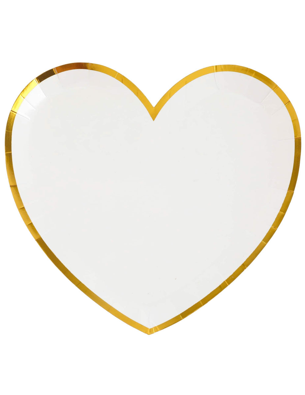 pratos em cartão em forma de coração para baptismo e festa branco e dourado