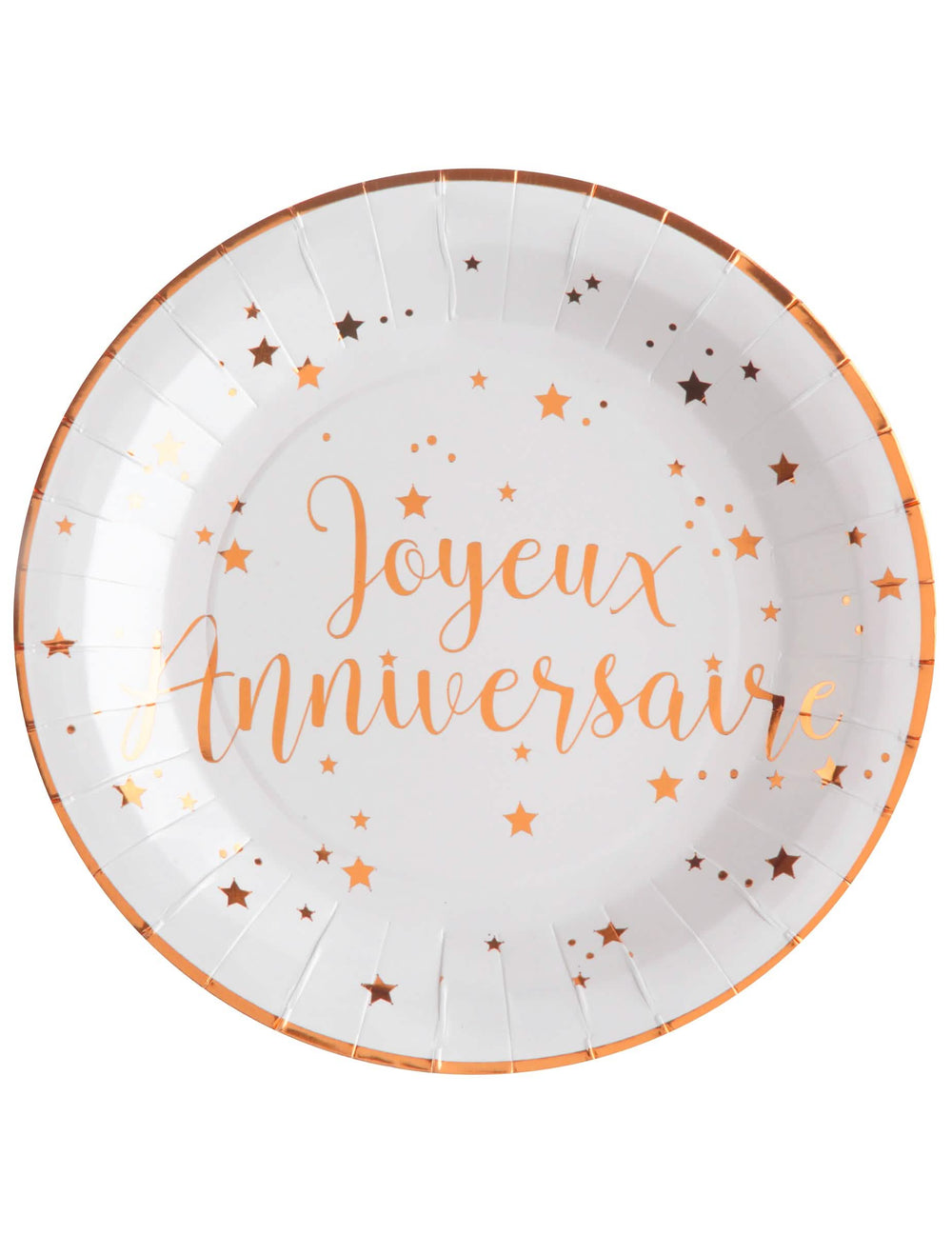Pratos de cartão aniversário brancos e ouro rosa com estrelas