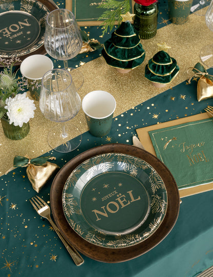 10 assiettes Feuilles d'or vert sapin 22,5 cm