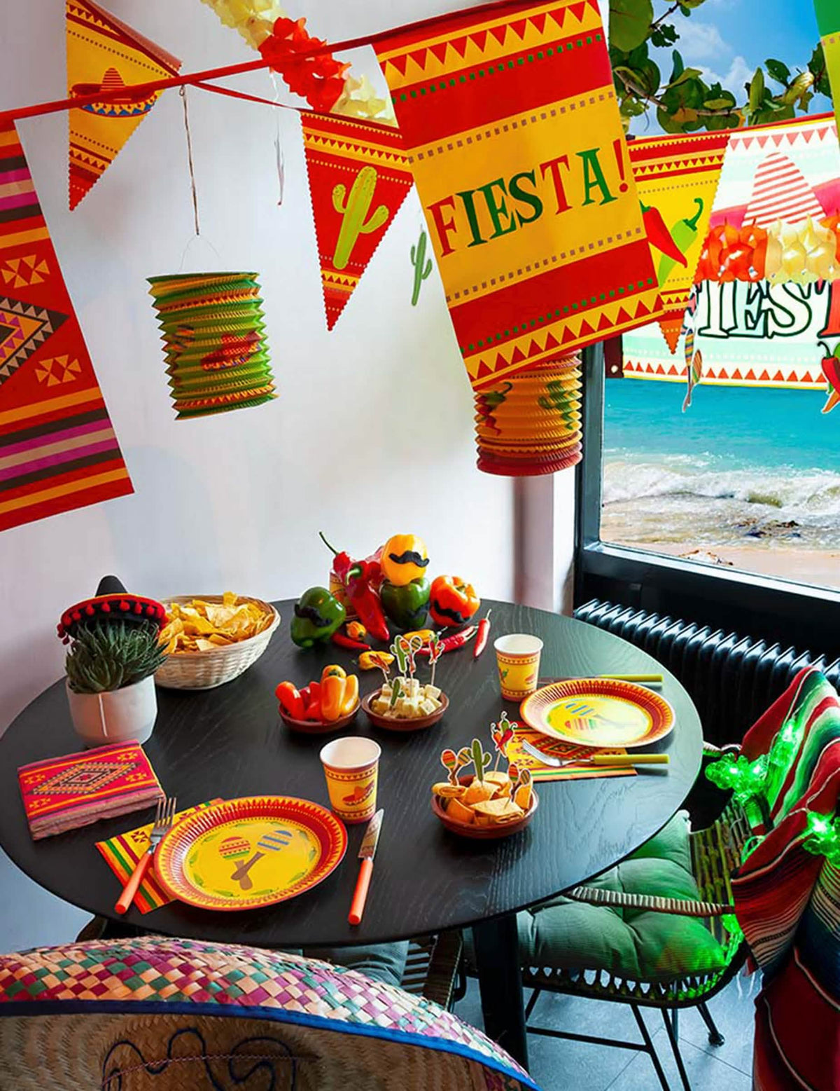 Vista geral da decoração de mesa dos pratos mexicanos