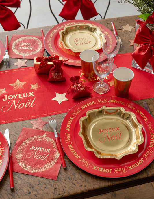 10 pratos Natal Cintilante dourado e vermelho 21 cm