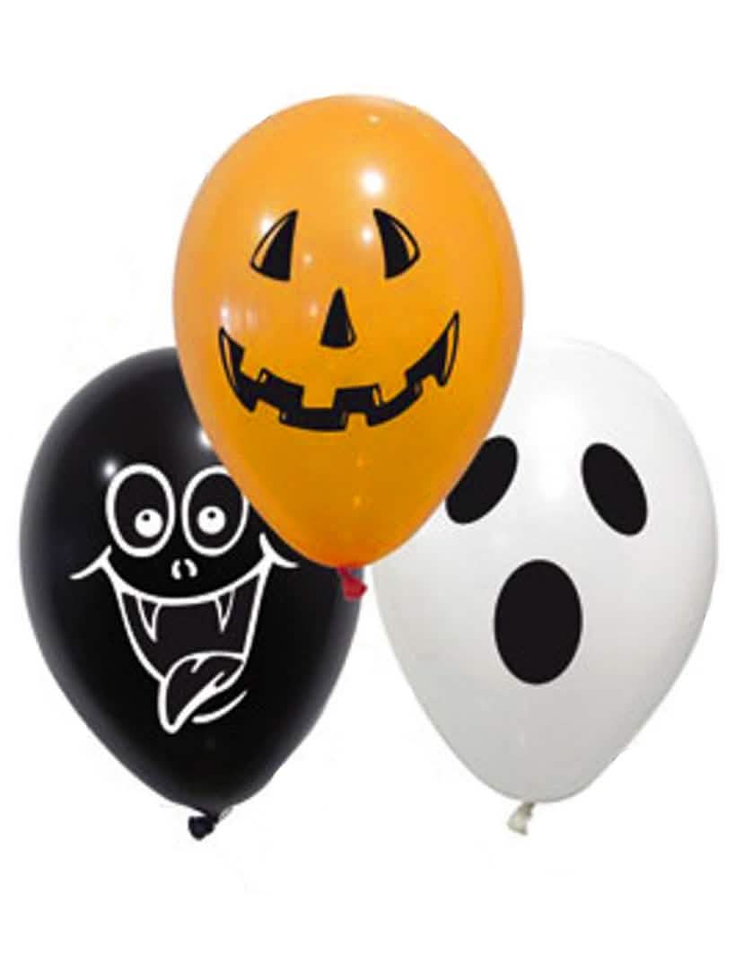 balões em látex spooky halloween cor de laranja black and white com motivos abóbora vampire e fantôme