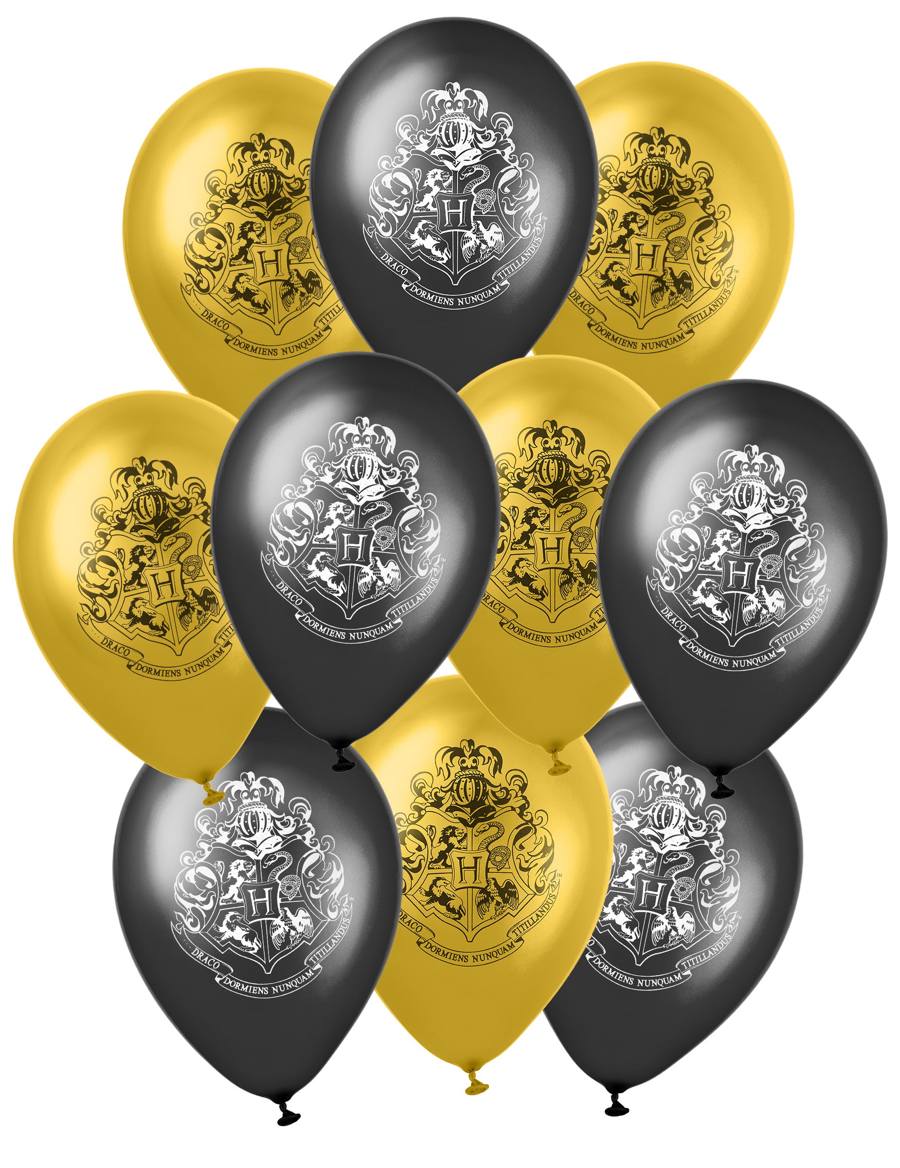 10 ballons latex Harry Potter pour fête noir et doré avec blason de Poudlard