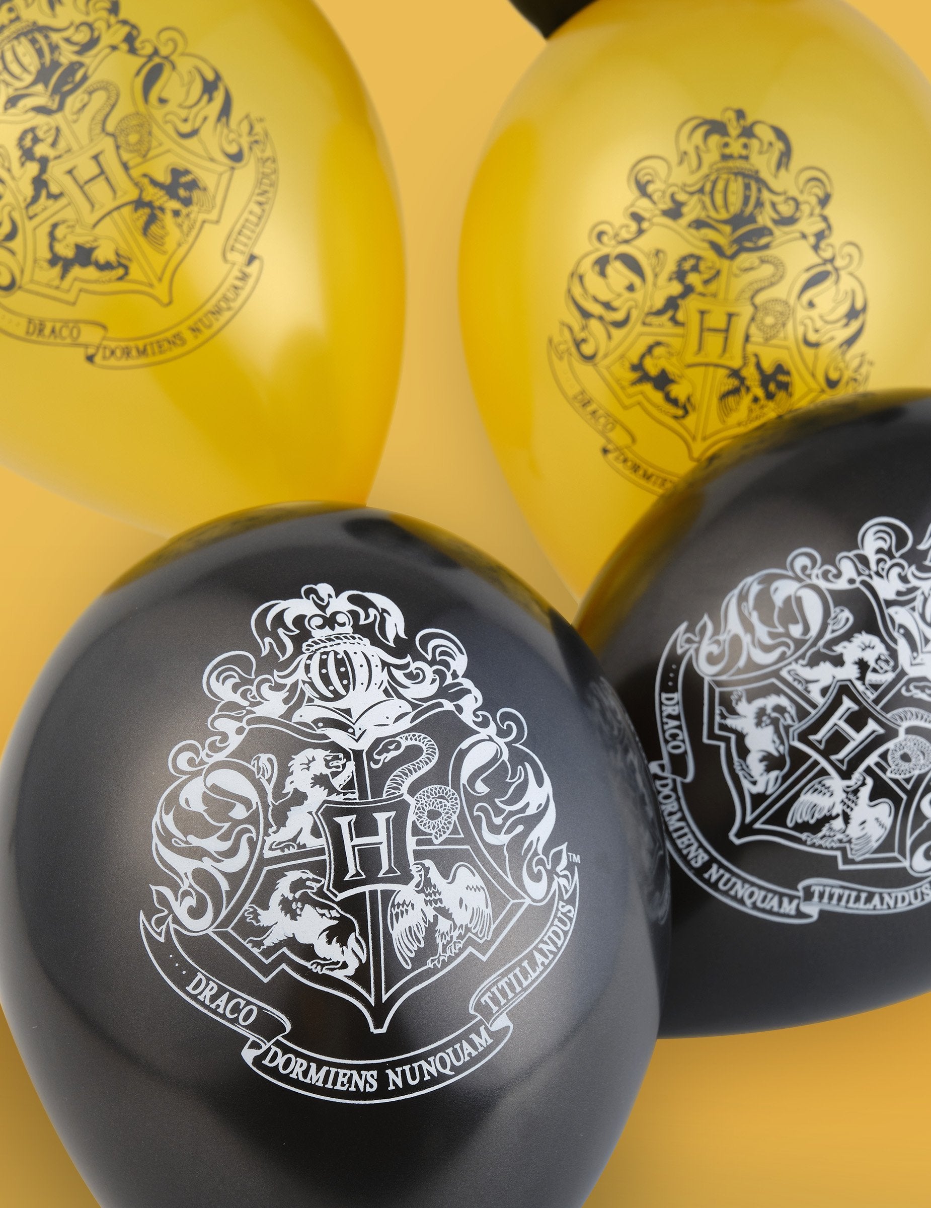 Vue rapprochée des blasons de Poudlard des 10 ballons latex Harry Potter