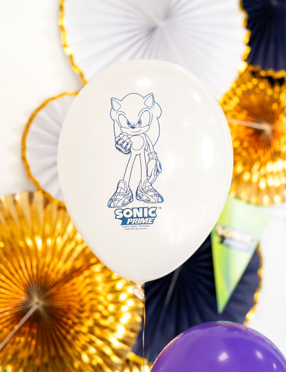 Détail de l'illustration bleue sur le ballon blanc des ballons latex Sonic Prime