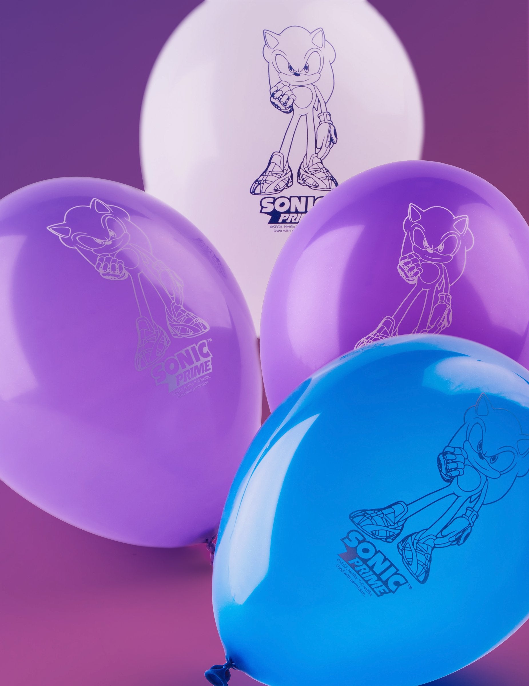 Vue d'ensemble des différents coloris des ballons latex Sonic Prime