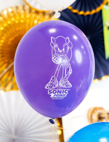 Détail de l'illustration blanche sur le ballon violet des ballons latex Sonic Prime