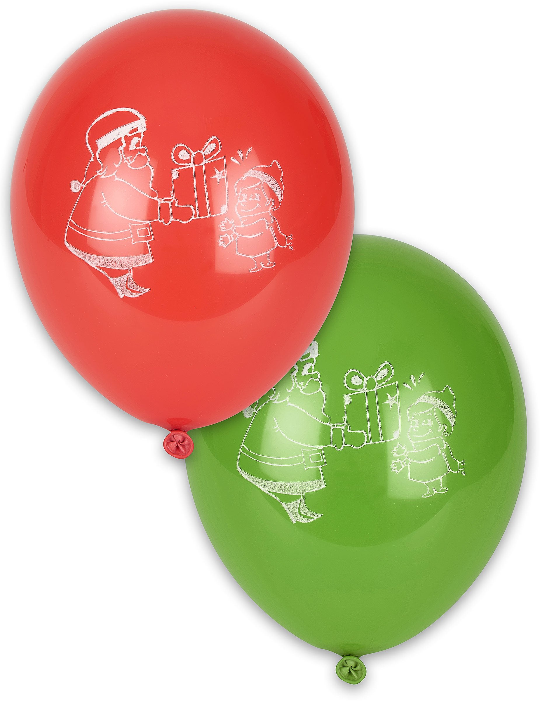 Ballons Noël pour fête rouges et verts avec motif blanc de Père Noël