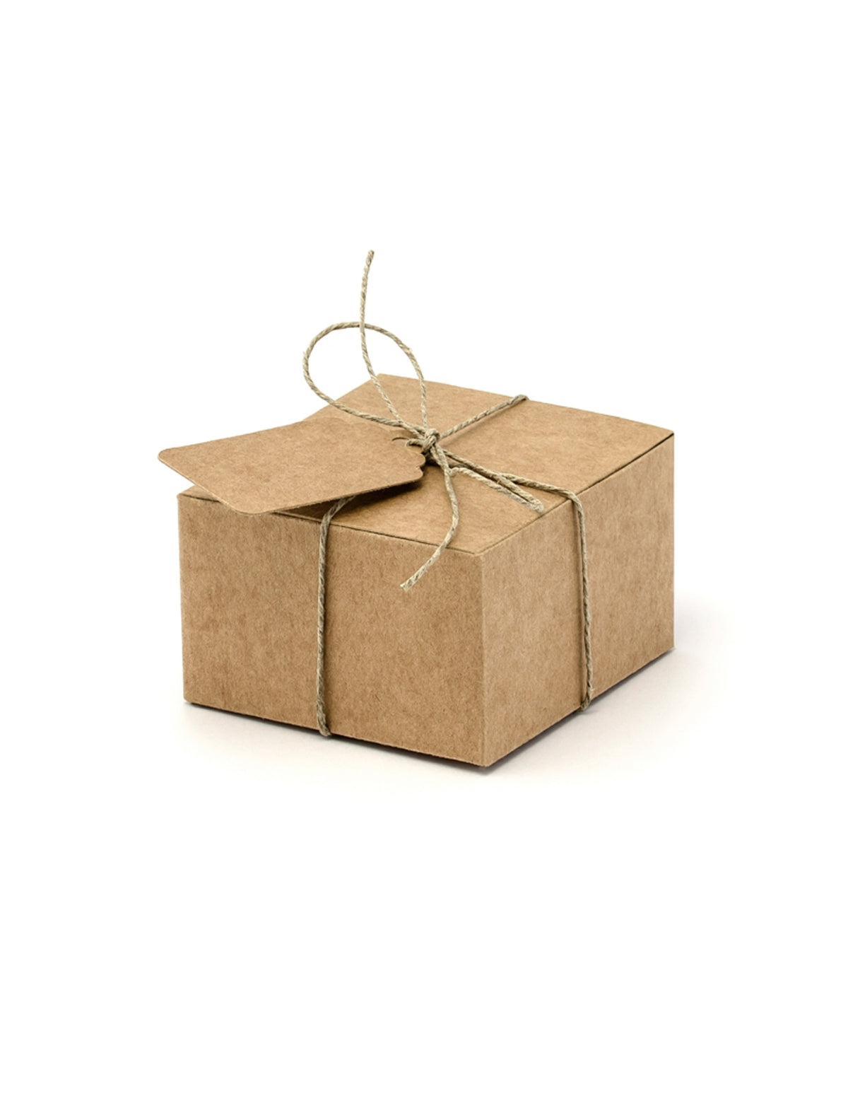 Boites en carton carrés avec étiquettes pour fête couleur kraft avec ficelle