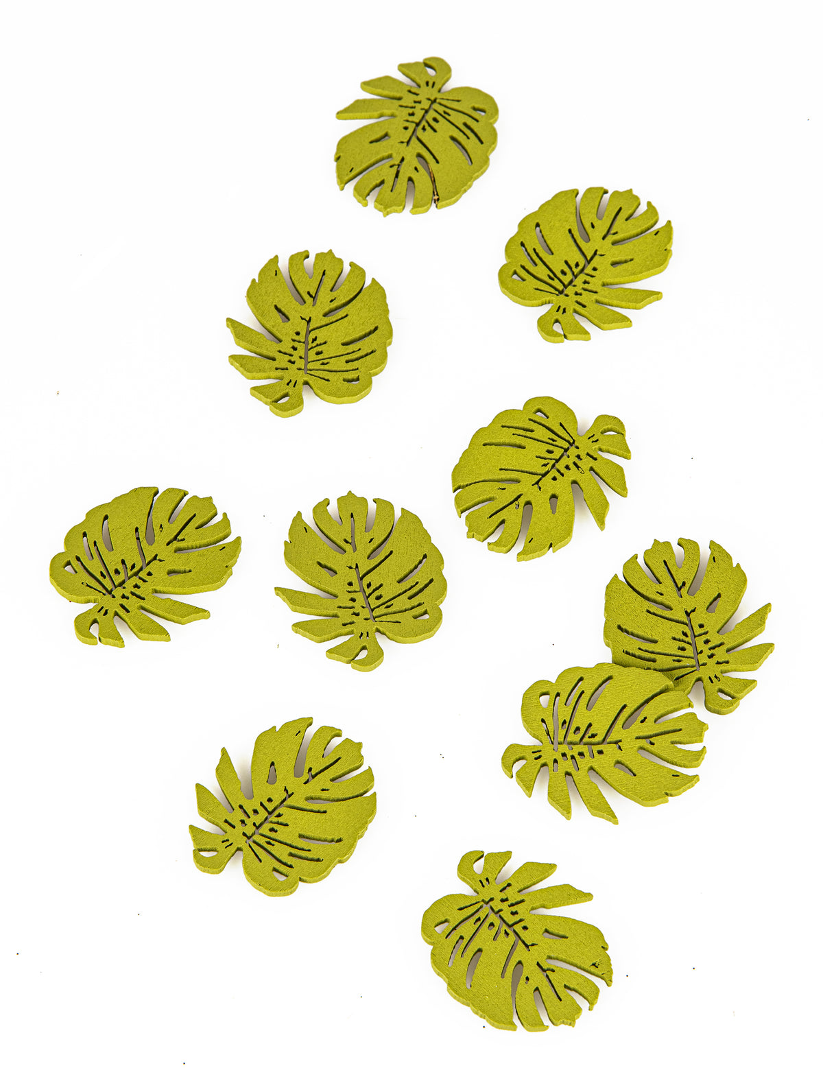 Confettis en bois feuilles tropicales pour fête vert