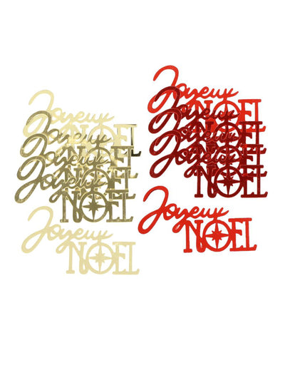 10 confetis Feliz Natal vermelho e dourado 6,5 x 3,5 cm