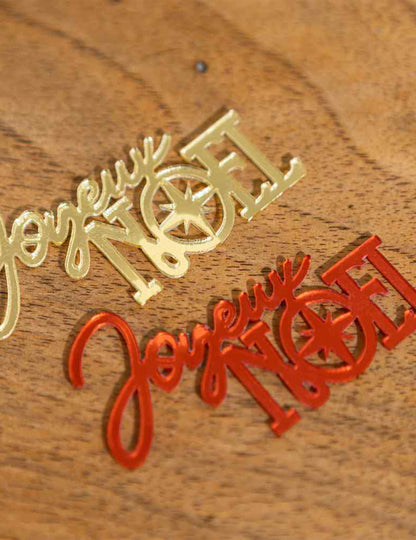 10 confetis Feliz Natal vermelho e dourado 6,5 x 3,5 cm