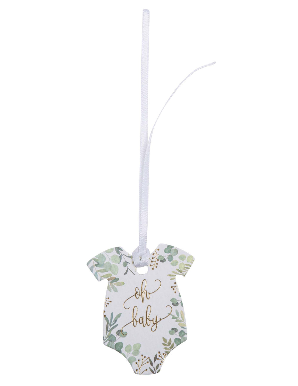 Étiquette body oh baby végétal et or pour baby shower blanc vert et doré avec ruban