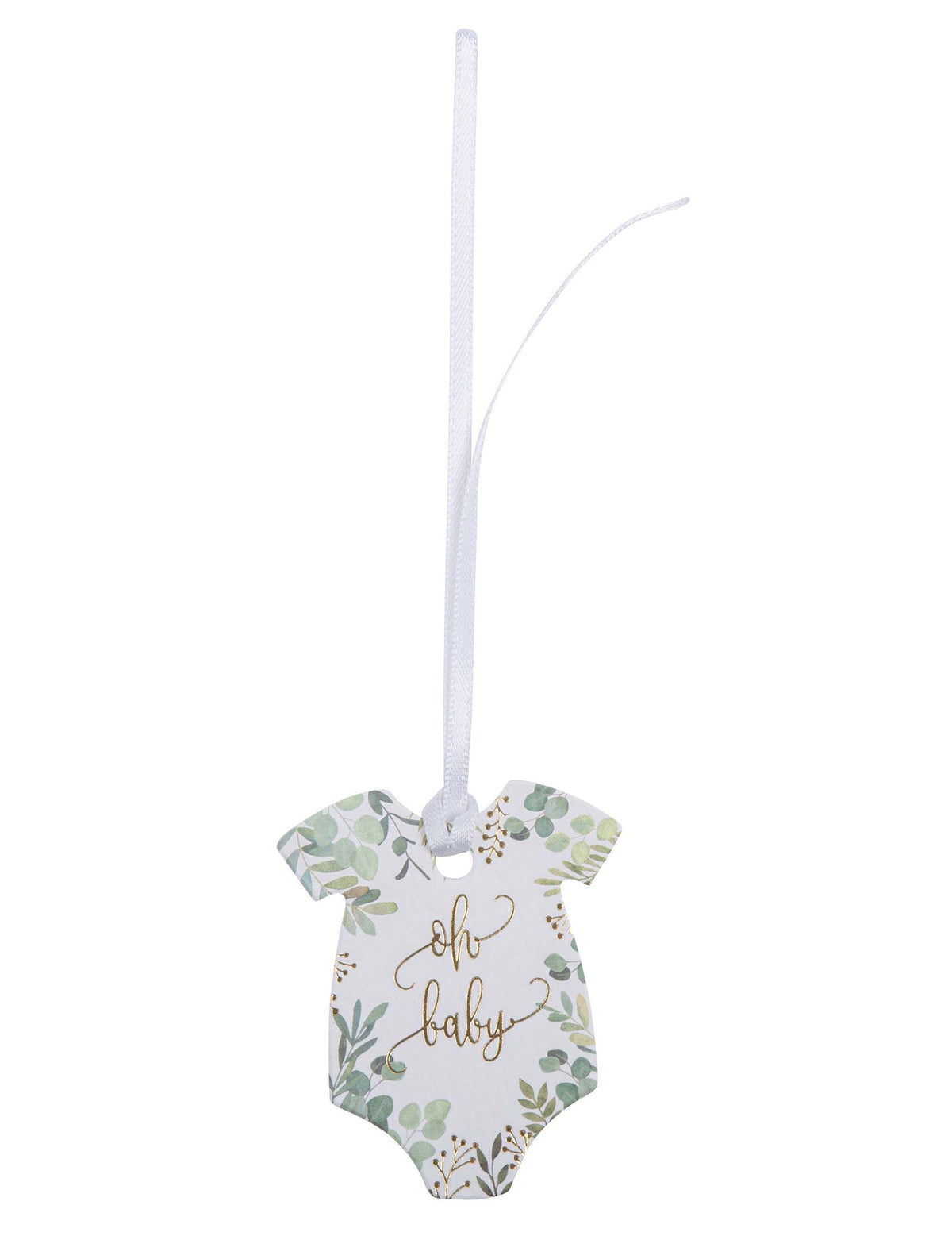 Étiquette body oh baby végétal et or pour baby shower blanc vert et doré avec ruban