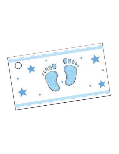 Étiquettes en papier pieds pour bébé bleu avec étoiles