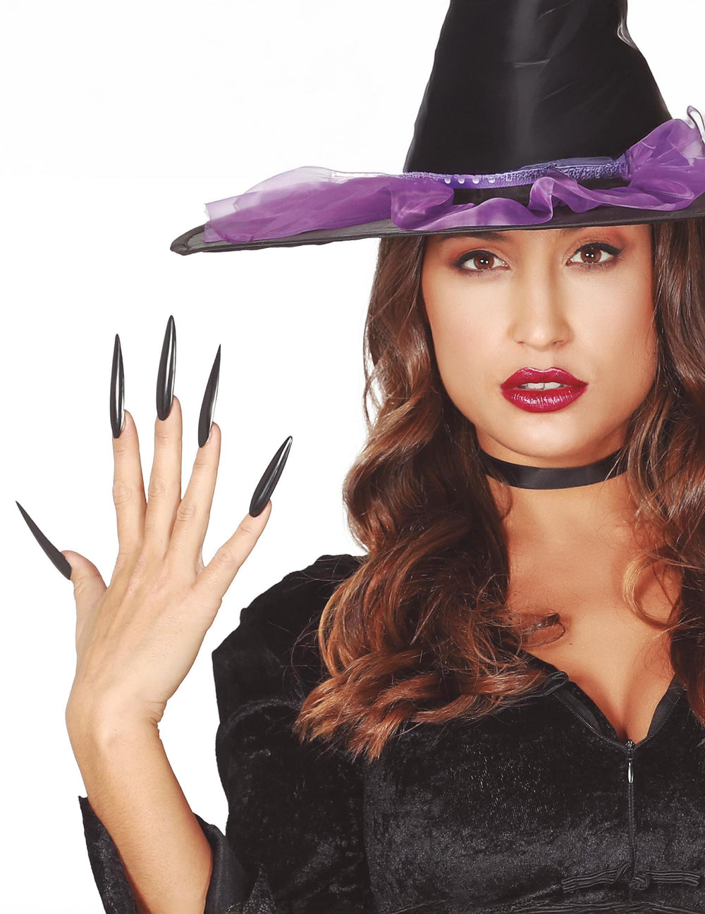 Faux ongles Halloween pour adulte noirs longs et pointus
