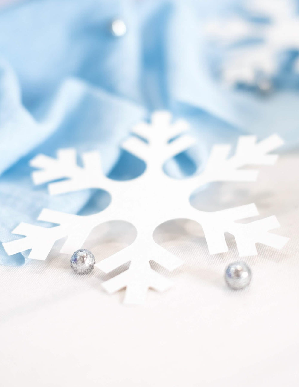 Detalhe da encenação do floco de neve de natal para decoração