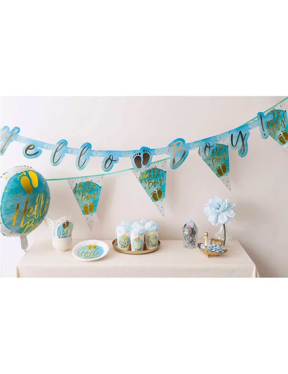 Apresentação dos copos de cartão Hello Boy para baby shower