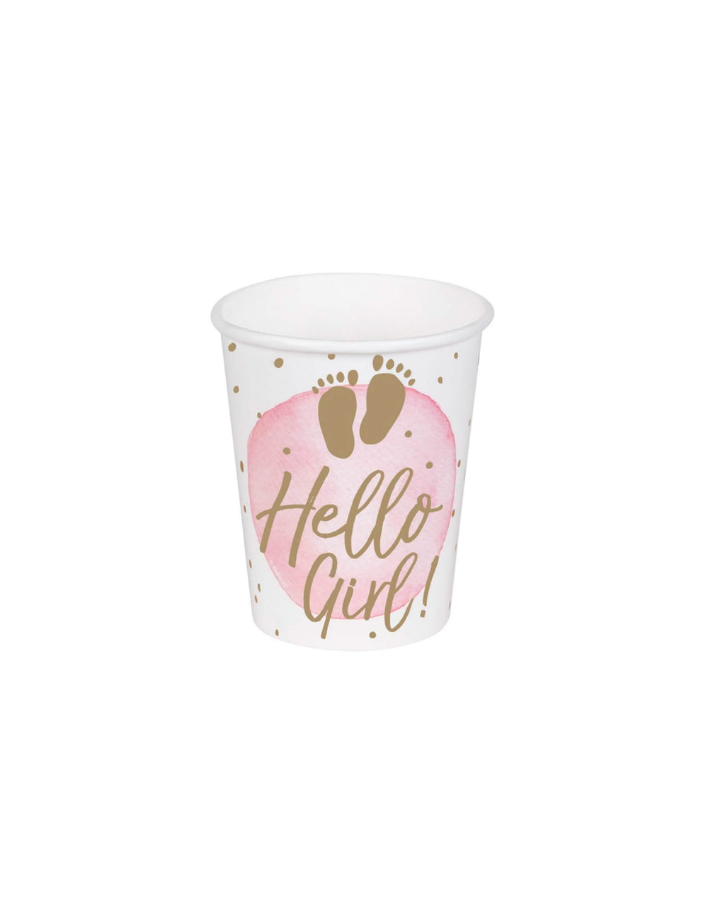 Copos de cartão Hello Girl para baby shower cor de rosa e dourado