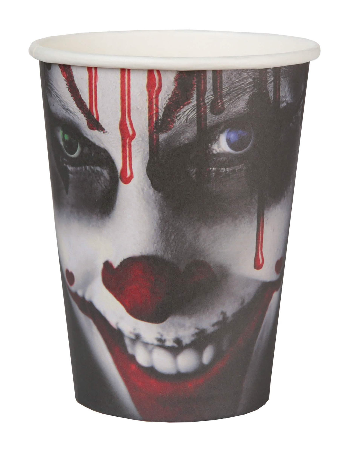 Copos de cartão happy halloween palhaço assustador para festa preto com rosto ensanguentado
