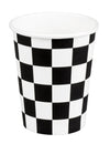 Gobelets en carton racing pour fête noir et blanc à motif damier