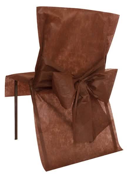 Capa de cadeira premium em não-tecido castanho chocolate com laço