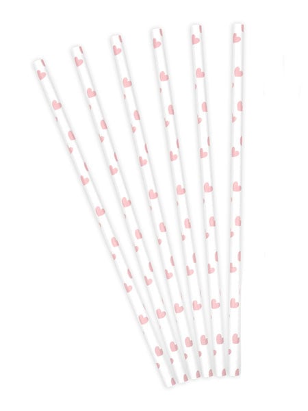Pailles en carton Saint-Valentin pour fête blanches à cœurs roses