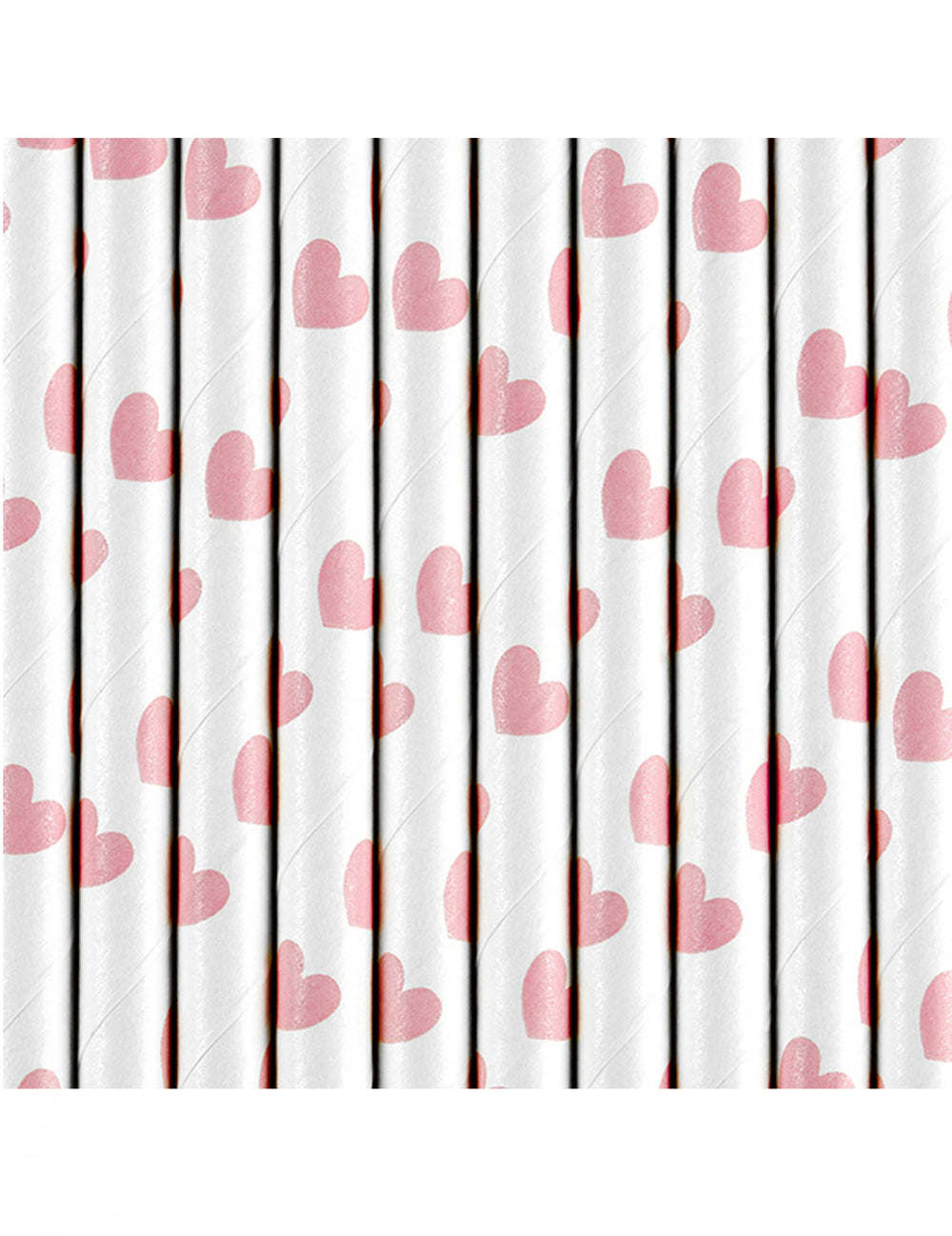Gros plan sur les motifs de cœurs roses des pailles en carton Saint-Valentin