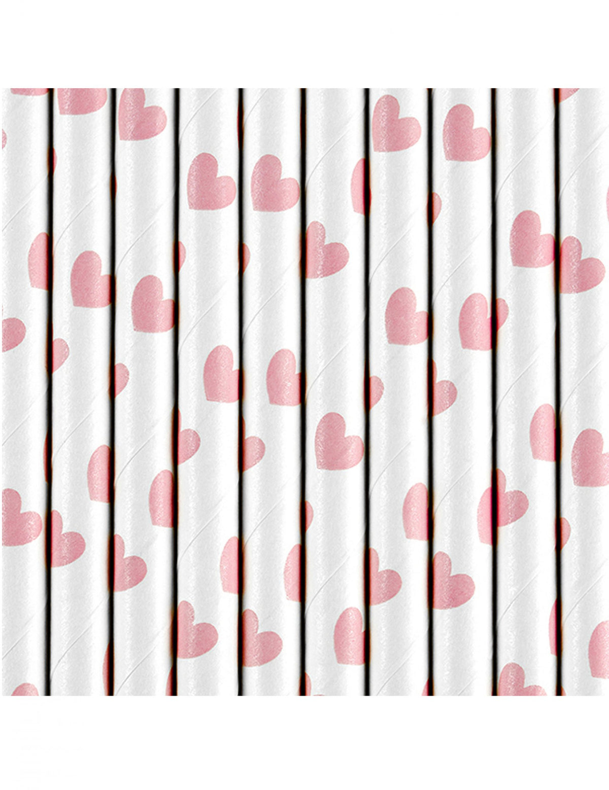 Gros plan sur les motifs de cœurs roses des pailles en carton Saint-Valentin