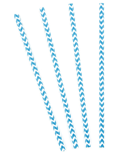 Pailles en carton chevrons pour fête bleues et blanches