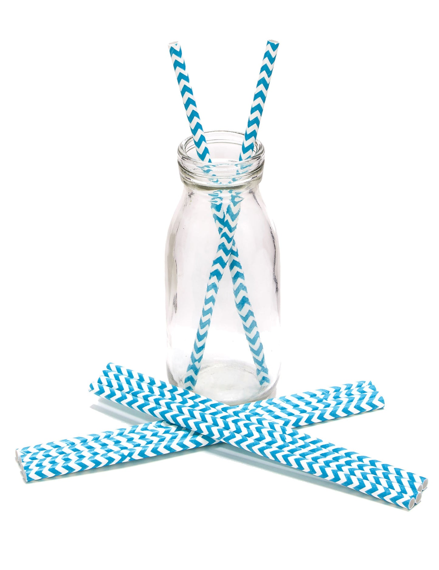 Mise en situation dans une bouteille des pailles en carton chevrons pour fête