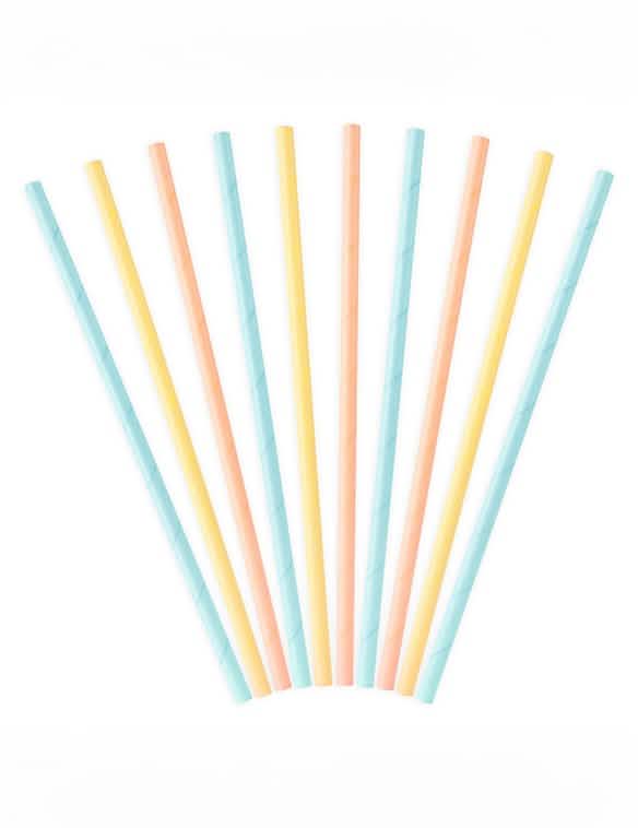 Disposição em leque das palhinhas de cartão para aniversário cores pastel