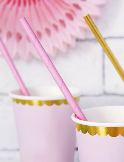 Pailles en carton rose clair pour fête lot de 10